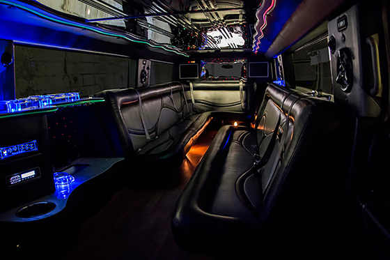 black leather seating on the limo